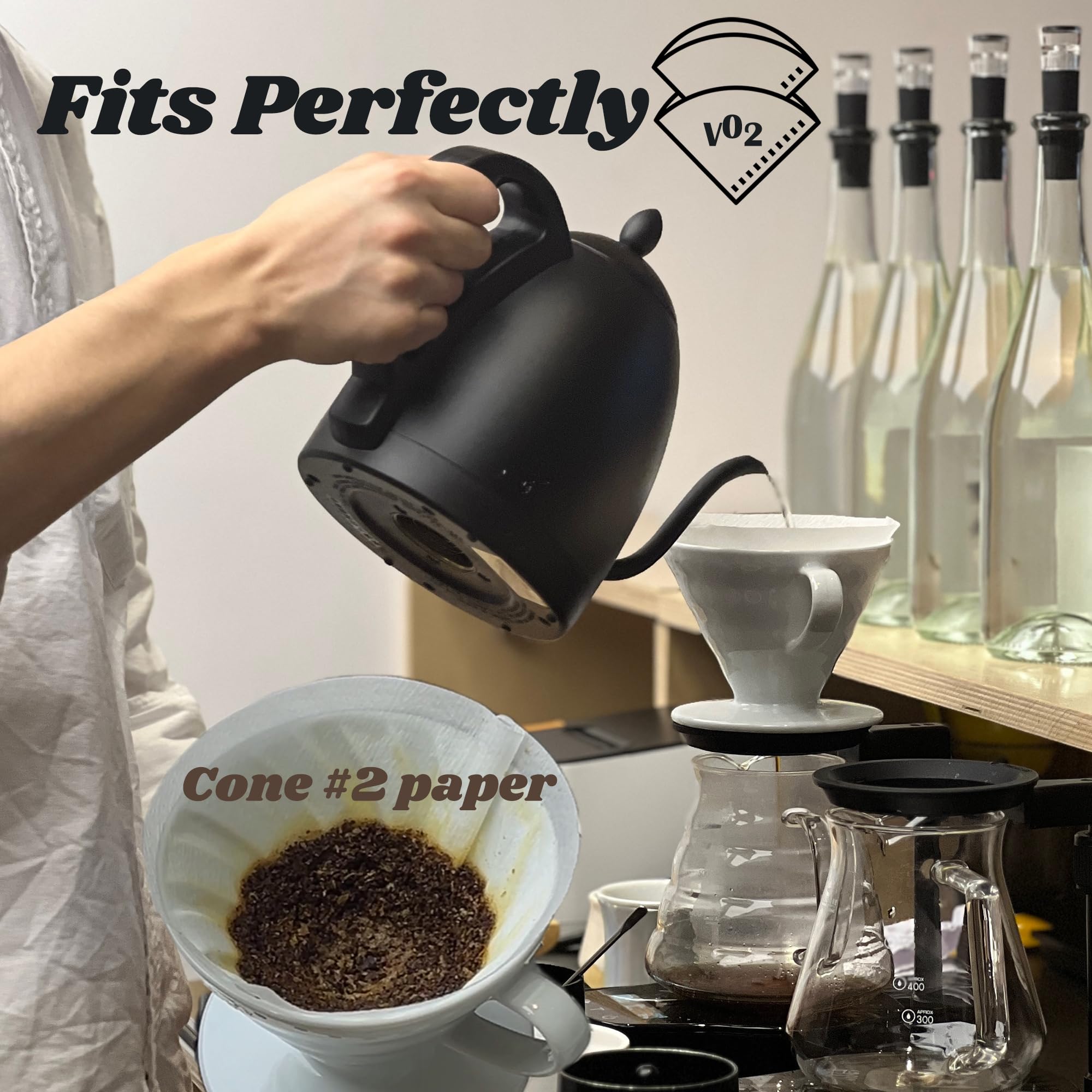 Wmazio Pour Over Coffee Dripper - Ceramic Pour Over Coffee Maker Cone, Porcelain Coffee Drip, Pour Over Single Cup, Manual Brew Maker for Home, Cafe, Office - 1-4Cup, V60 Size 02 (Black)