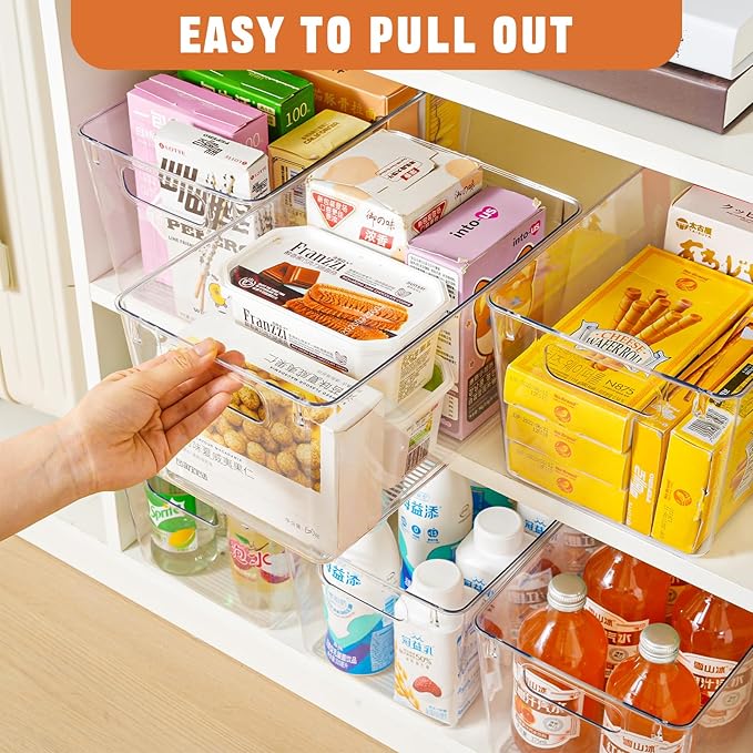 Freebat 6 Pack Pantry Organization and Storage,Clear Plastic Storage Bins
