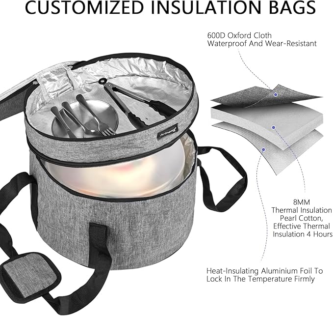 Arineng 12 Inch Cake Carrier with Lid & Handle BPA-Free Cake Transport Container, Includes Insulated Bag, Cupcake & Pie Holders for Secure Dessert Delivery (Fits 7" Tall Cakes) (Grey)