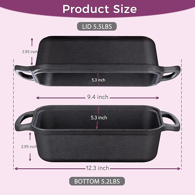 Vanderlume Cast Iron Loaf Pan with Lid 9x5 Inch,Sourdough Pan