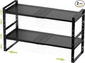 Jojocross Expandable Stackable Aadjustable Shoe Rack Pantry Shelf for Kitchen Cabinets Counter Shelves Countertop Cupboard Storage Solution,Sturdy Heavy-Duty Metal Construction(2Packs/Black/Medium)
