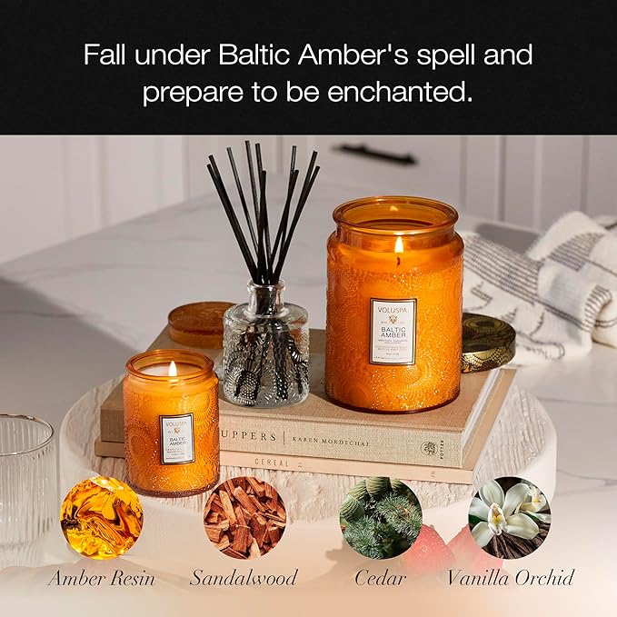 Voluspa Baltic Amber Large Scented Candle Jar 18 Oz, 100 Hr Burn