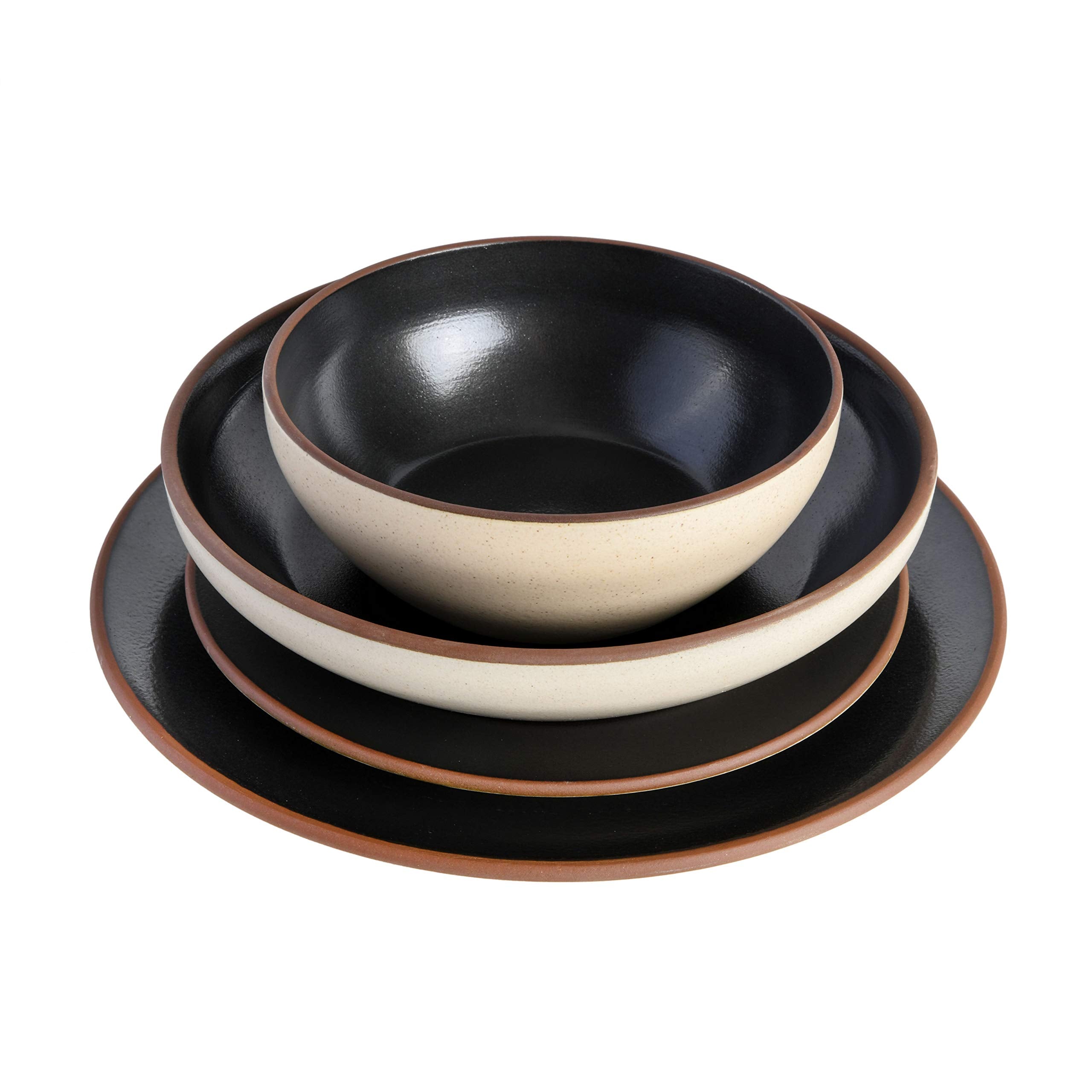 Gibson Elite Contempo Classic Double Bowl Dinnerware Set, Service for 4 (16pcs), Black