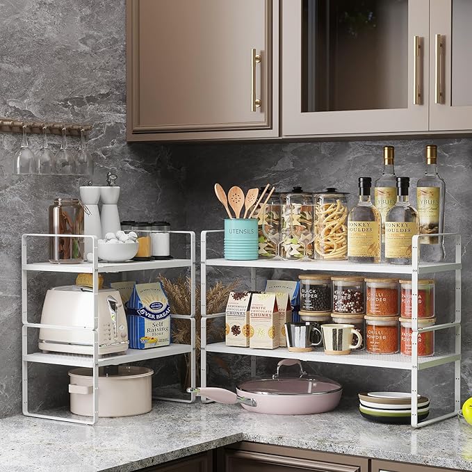 taiheis 16.5~27.1" Expandable Shelf，2Pack 8.1" Wide Adjustable Height Cabinet Shelves，White
