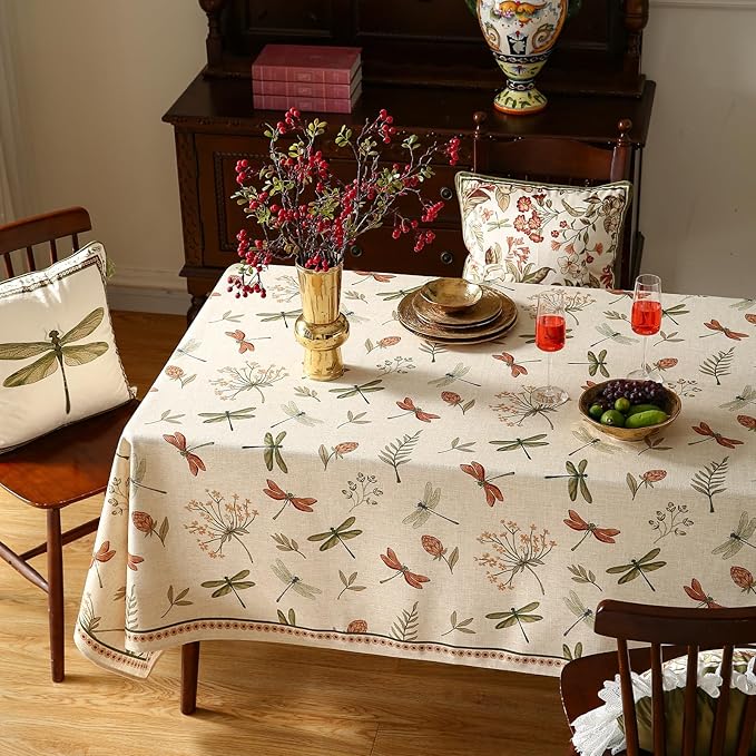 ISAENNE Designer Rectangular Elegant Linen Tablecloth,110"x63"-Grace B