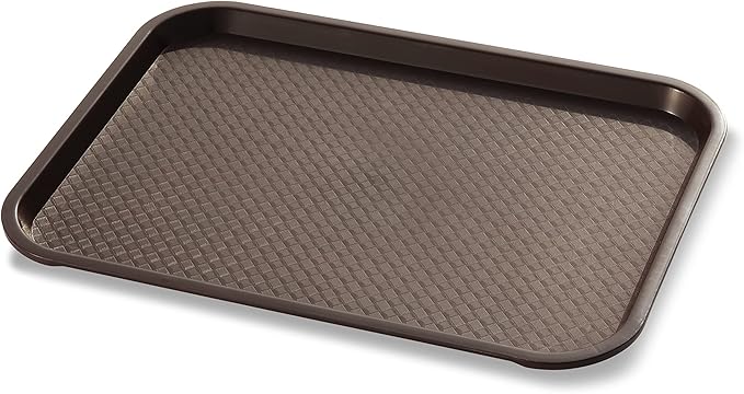New Star Foodservice Fast Food Tray, 12 x 16 Inch Reusable Plastic Cafeteria Serving Tray, Textured Non-Slip Surface, Stackable Restaurant Tray, Brown, Set of 12
