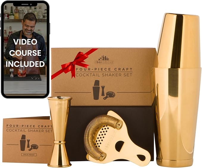 A Bar Above 4 Piece Cocktail Shaker Set with Cocktail Course Included