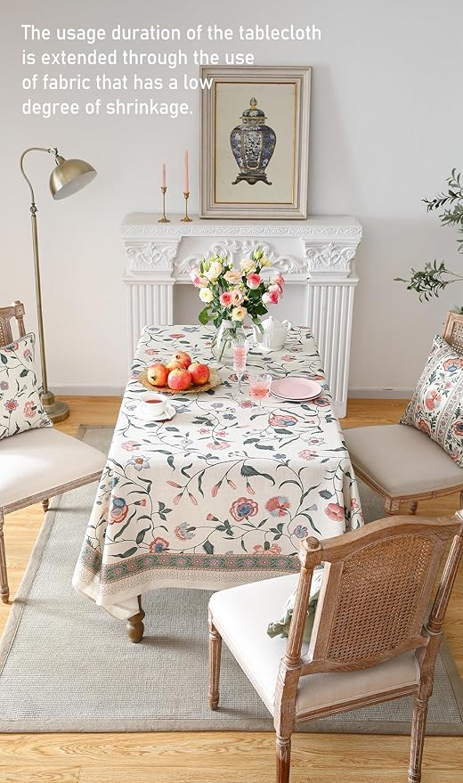 ISAENNE Designer French Linen Tablecloth Rectangular,102"x63"-Daffy