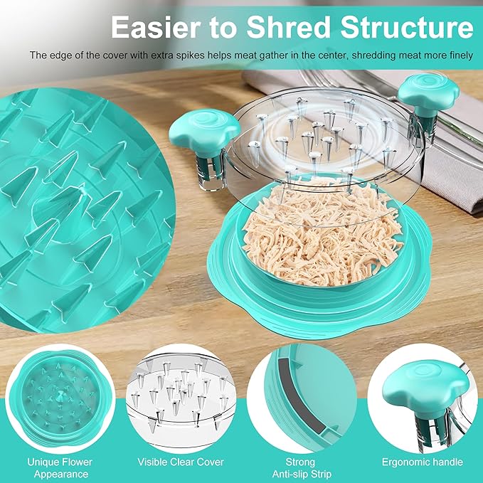 Chicken Shredder Tool Twist Large Meat Shredder with Brush&Fork, Mint Green
