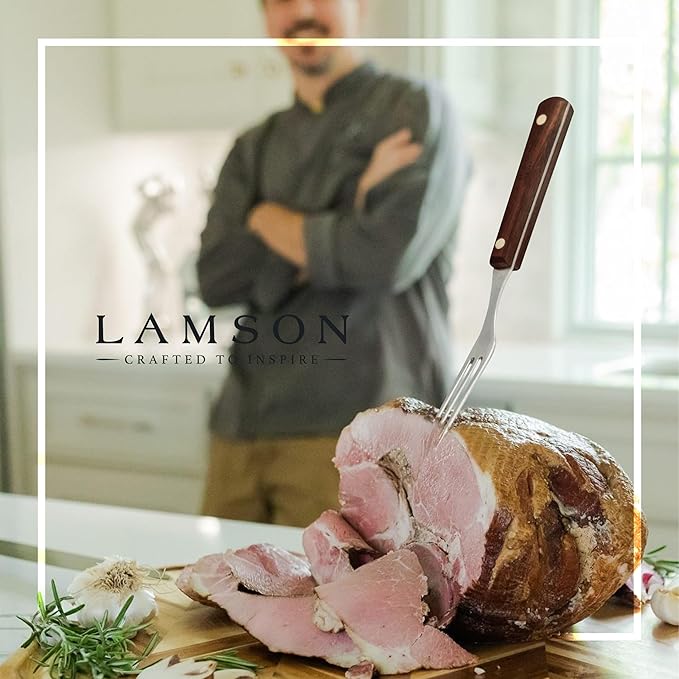 Lamson Pickle Fork, 3 Tine Stainless Cooking Fork, Walnut Handle, 7 In