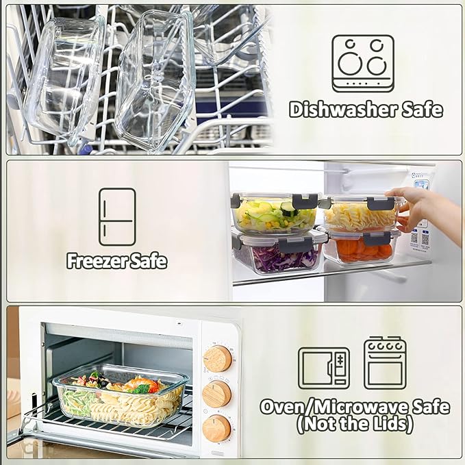 M MCIRCO 10 Pack Glass Food Storage Container with Lids,Gray