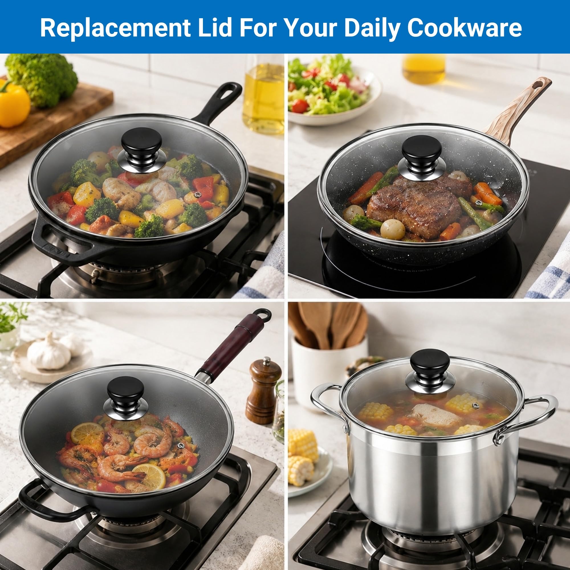 Vortihive 10.25" Pan Lid, Round Tempered Glass Pan Cover with Steam Vent