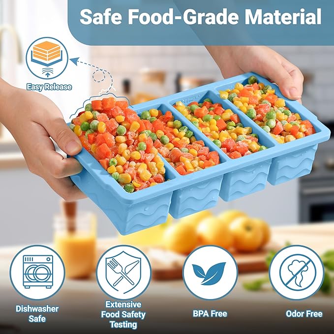 Silicone Freezer Trays with Lid for Soup, 1-Cup & 2-Cup Large Ice Cube Molds Food Storage Containers for Meal Prep, Freeze 500mL/250mL/125mL Portions – 2 Pack