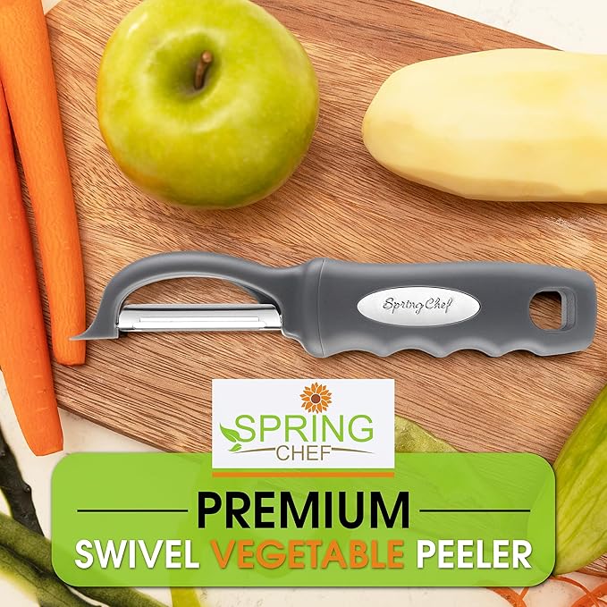 Spring Chef Swivel Potato Peeler for Kitchen with Ergonomic Handle, Gray