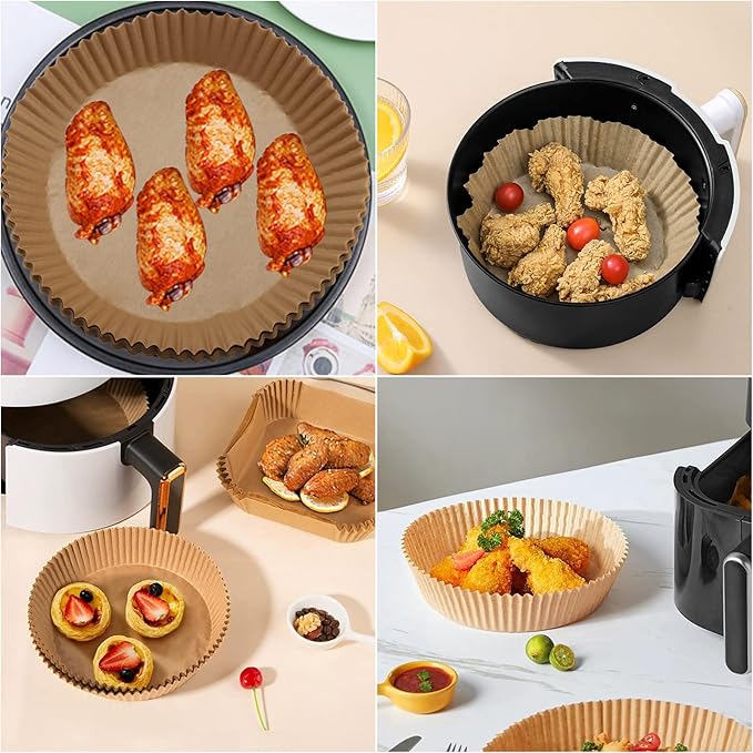 200Pcs Air Fryer Disposable Paper Liner, Round Non-Stick Air Fryer Liners Parchment Paper for Baking Roasting Microwave Oven (6.3 inch)