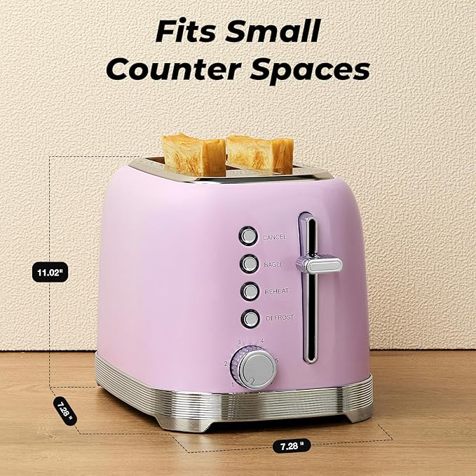 Culinaid Toaster 2 Slice Retro Stainless Steel, Pastel Pink