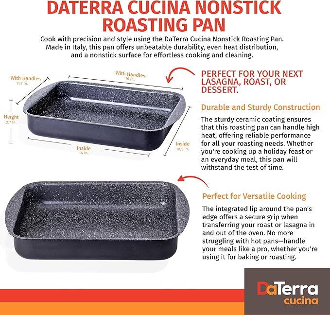 DaTerra Cucina Ceramic-Coated Nonstick Roasting & Lasagna Pan – 16"x12"x3"