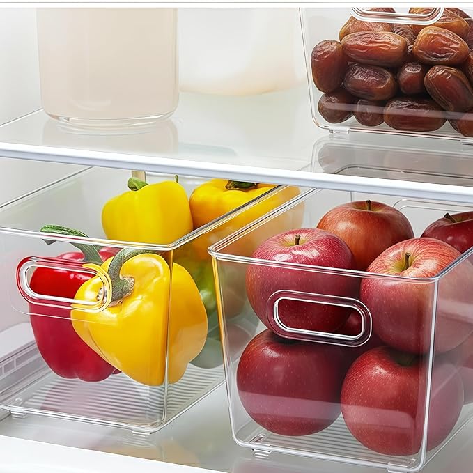 Clear Fridge Organizer Bins with Handles, 6 Pack Medium 10×6×5 Inch