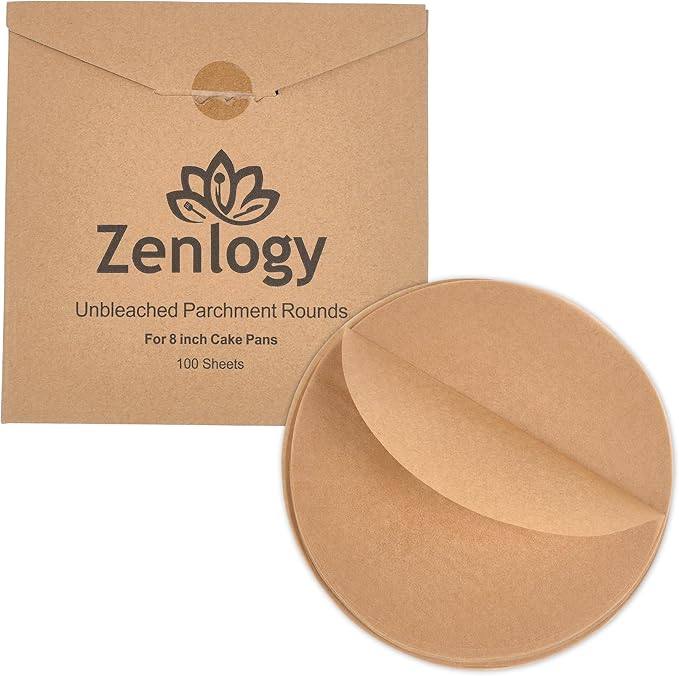 Zenlogy 8-Inch Parchment Paper Rounds, 100 Sheets, Unbleached, Pre-Cut