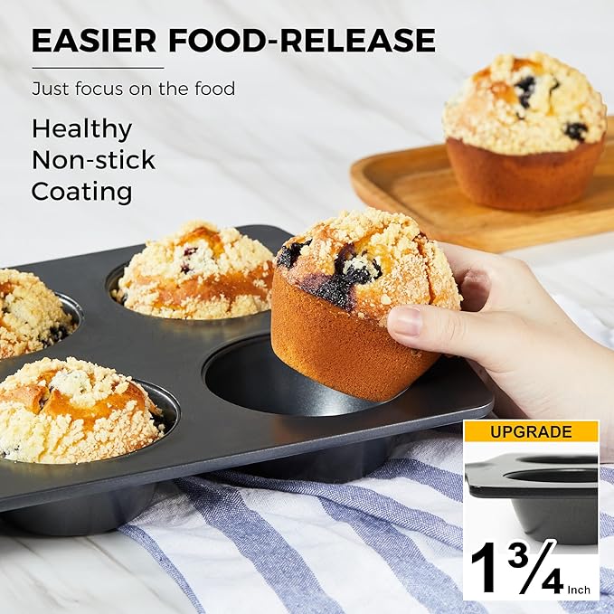 HONGBAKE Nonstick Jumbo Muffin Pan, 2 Pack Large Cupcake Tin with 120pcs Muffin Liners, Cup Cake Tray for Baking, 3.5dia, 6 Cup, Premium, Extra Thick