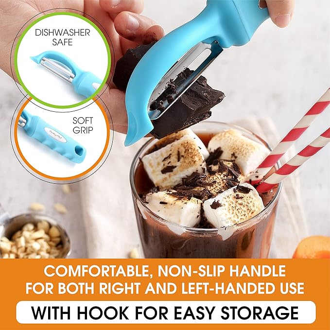 Spring Chef Swivel Potato Peeler with Soft Grip Handle, Set of 2, Aqua Sky