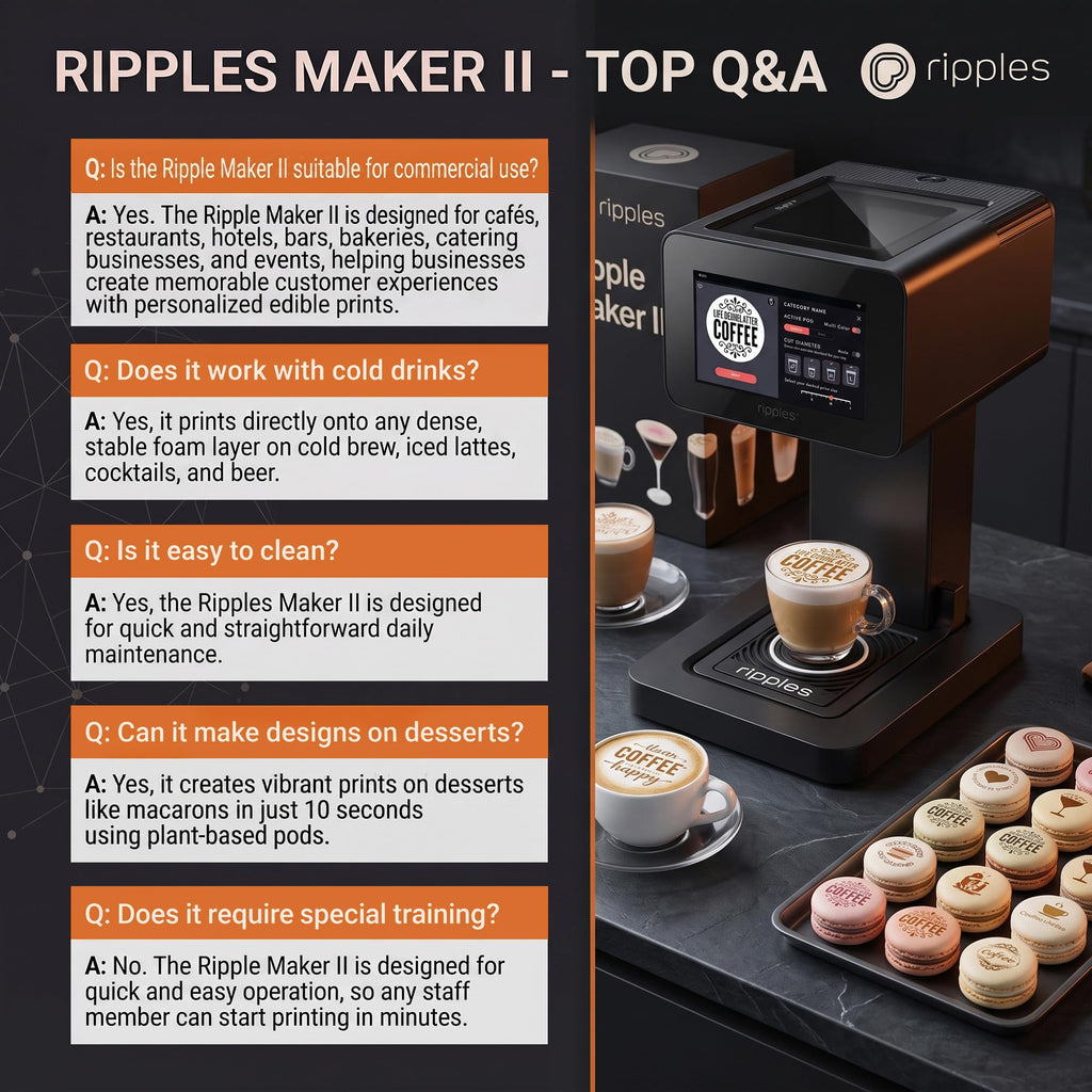 Ripples The Original Maker II, Print on Beverage Foam and Desserts, Plant-Based Ingredients Only, Selfie and Personalized Designs (Machine + Coffee Pod)