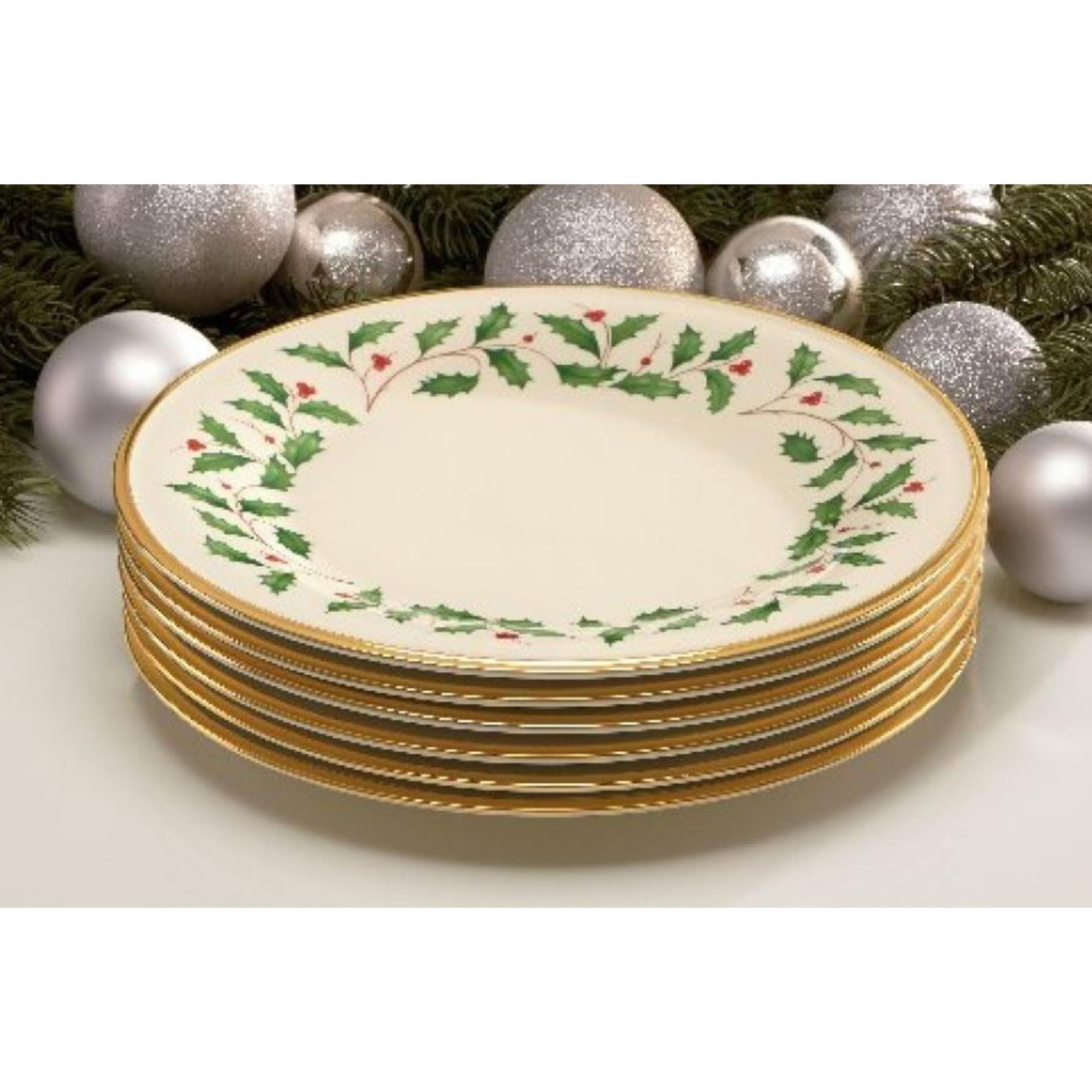 Lenox Holiday Porcelain Christmas Dinner Plate Set for 6