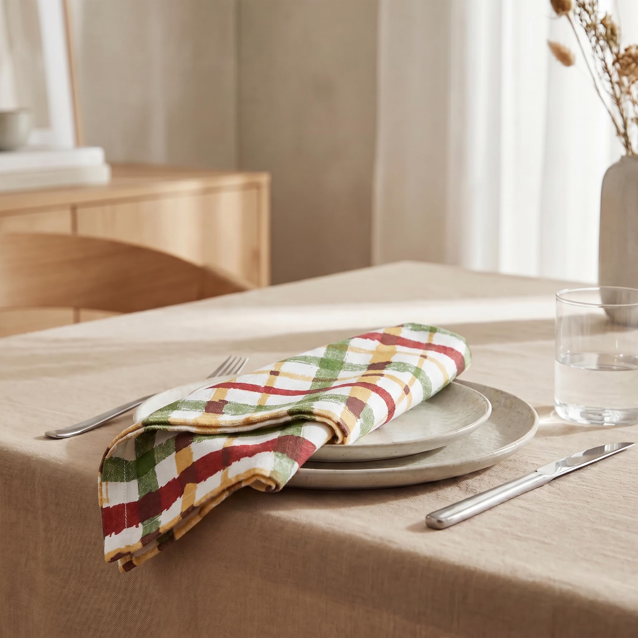 Urban Villa Cloth Napkins Cotton 20x20 (Set of 12) Check Print