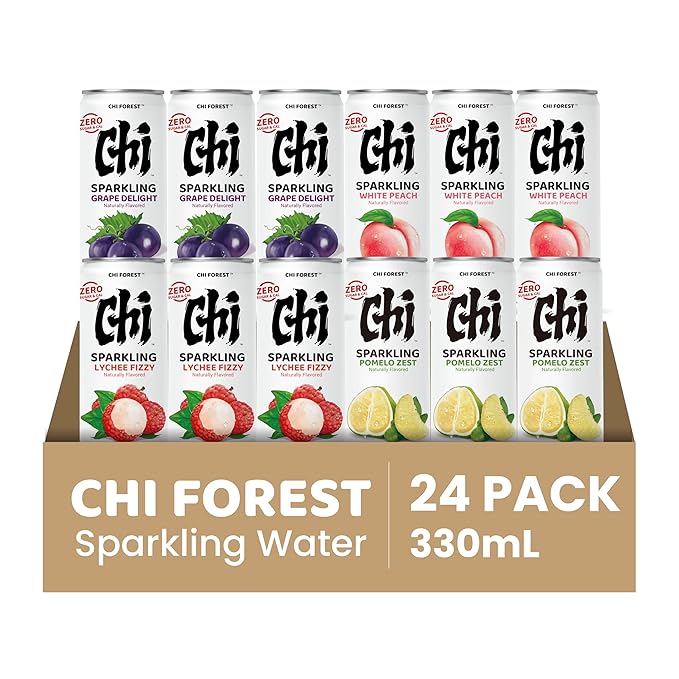 CHI FOREST 4 Flavors Pack Sparkling Water, Lychee, Peach, Grape, Pomelo