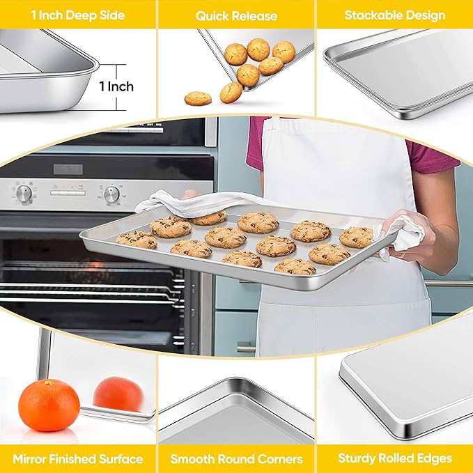Homikit 2 Pack 16x12 Inch Stainless Steel Jelly Roll Pan Set, Non Stick