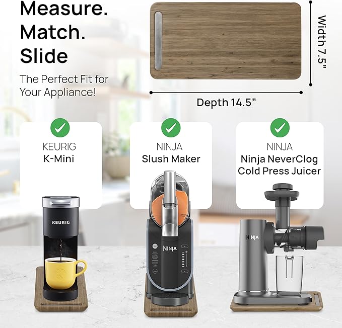 Ibyx Appliance Slider, Sliding Tray for Coffee Maker, 7.5x14.5 in, Brown