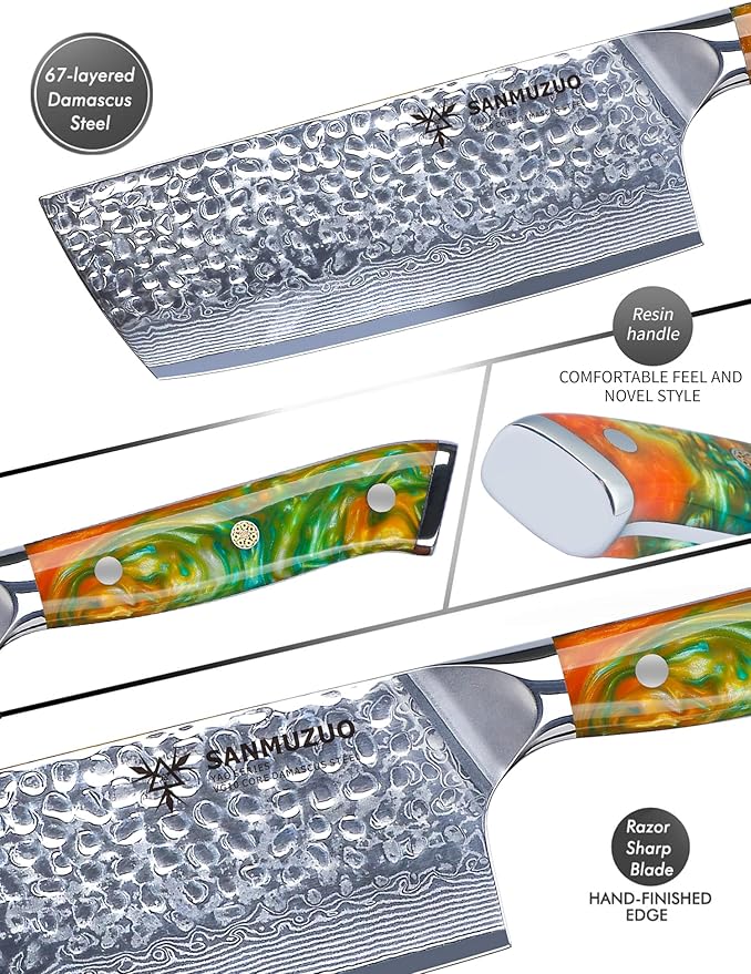 SANMUZUO 7“ Nakiri Knife - Hammered Damascus Steel & Resin Handle - YAO Series
