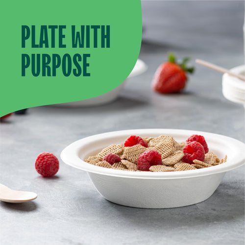 100% Compostable Paper Bowls 12 oz. [1000 Count] Heavy-Duty Soup Bowls - Natural White Color Unbleached Bagasse Bowls - Eco-Friendly Disposable Biodegradable Sugarcane - [Bulk Case 8 x 125 Pack]