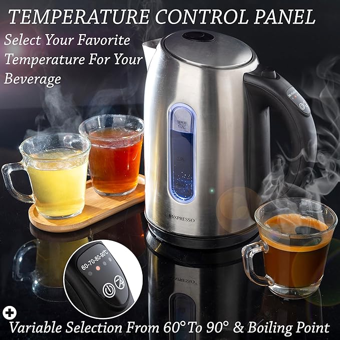 Moss & Stone Stainless Steel Electric Kettle Temperature Control, 1.7L