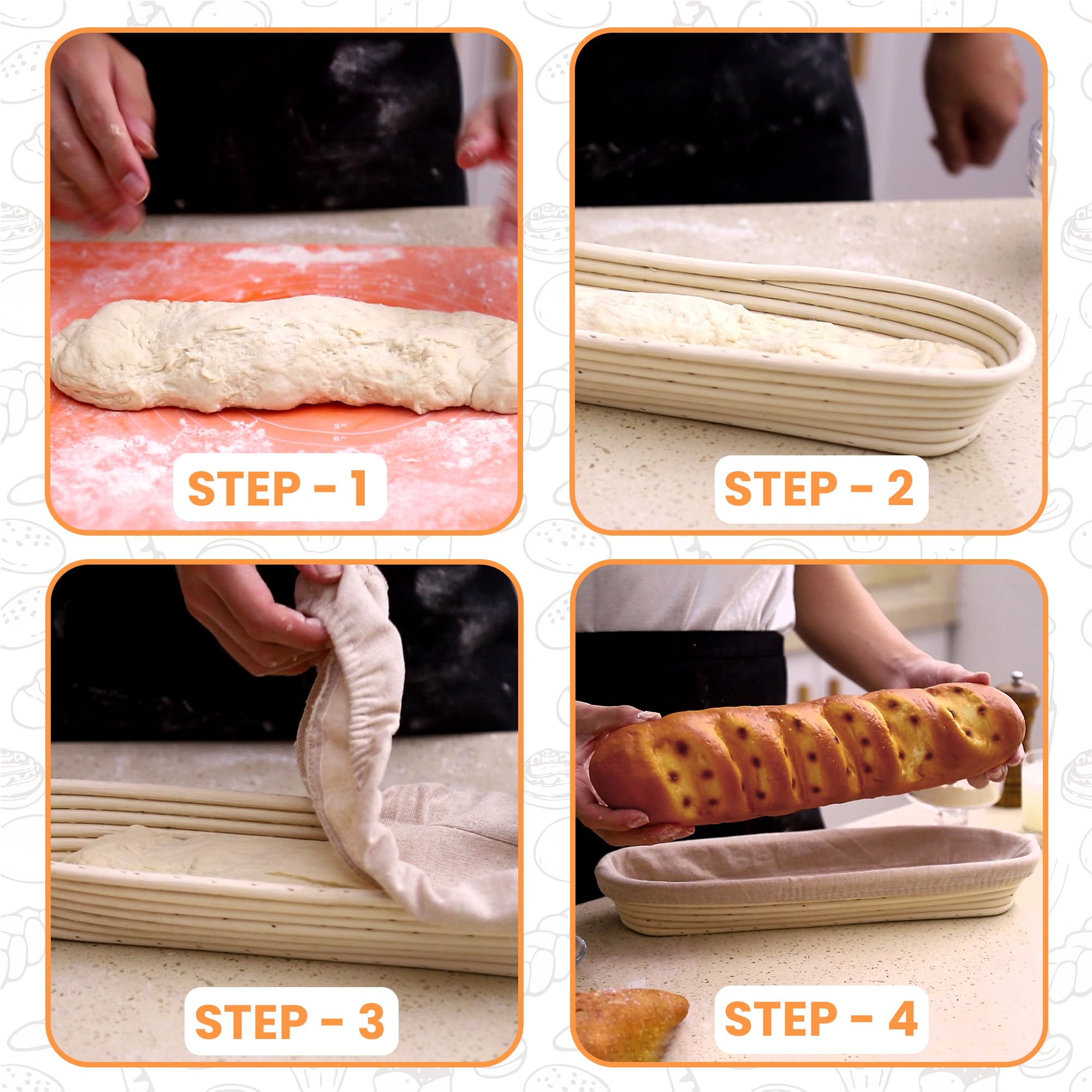 Liliadon Bread Proofing Basket Sourdough Bread Baking Supplies Starter Kit Set (Baguette Baskets)