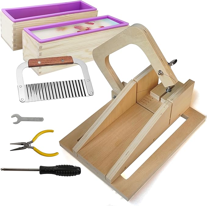 MDPQT Silicone soap molds -Soap Cutting Tool Set Wooden Bamboo (soap cutters for soap making loaf slicer), 001-wushu