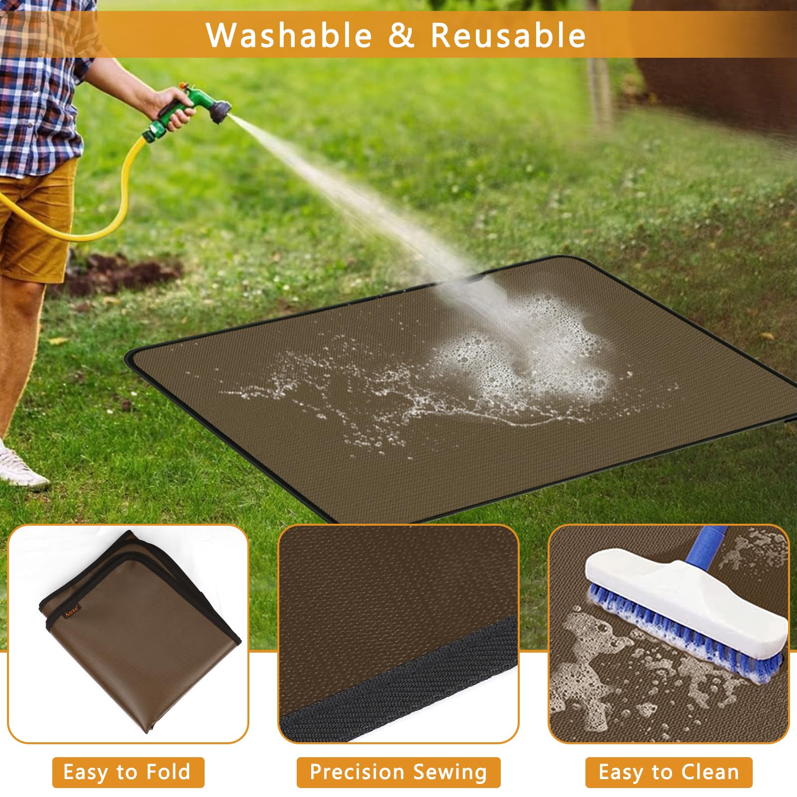 Anze Under Grill Mat for Outdoor Grill, 48 x 90 in，Brown