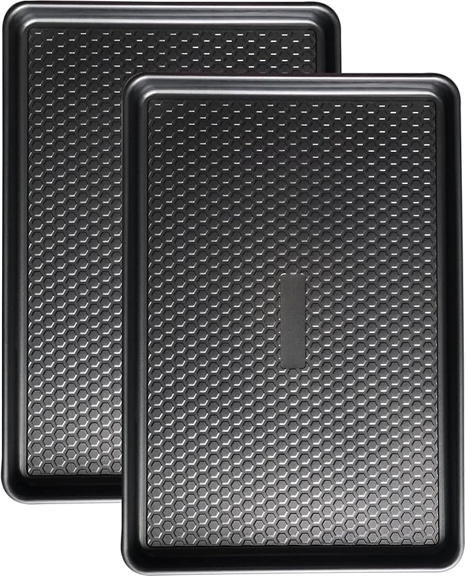 JOHO BAKING Large Baking Sheet Set (2 Pack) - Half Sheet Pan 17.7x12.2 Inch, 0.8mm Heavy Duty Carbon Steel, Nonstick & Warp Resistant Cookie Sheet for Baking, Roasting, Textured Pattern, Dark Grey