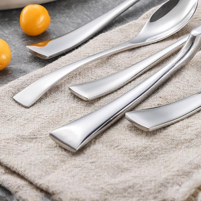 Lemeya 20 Pieces Silverware Set for 4,Heavy Duty 18/10 Stainless Steel Flatware Set with Forged Stand Knives,Modern Cutlery Utensil Set,Mirror Polished,Dishwasher Safe
