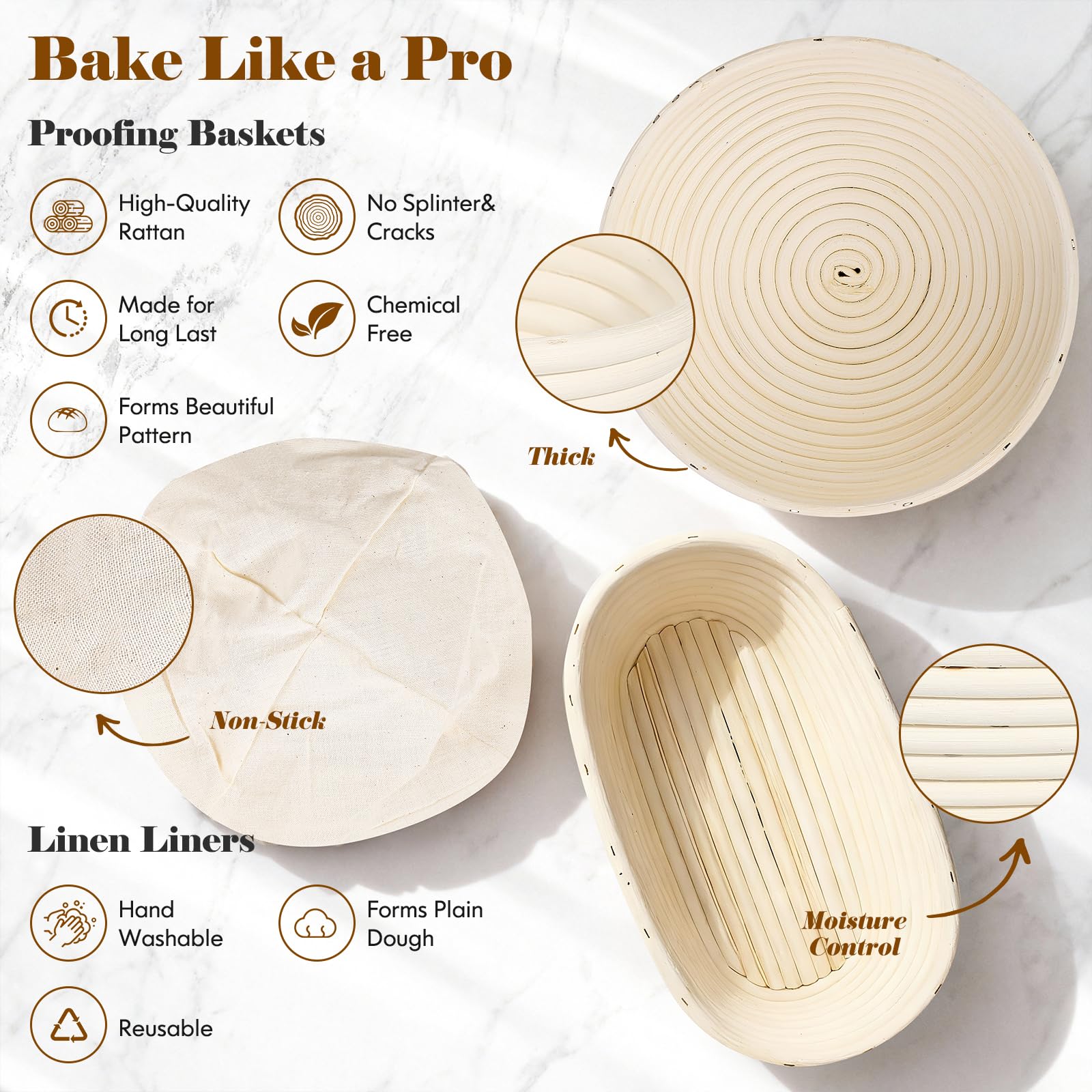 Sourdough Starter Kit with Sourdough Starter Jar, 9"Round and 10"Oval Rattan Banneton Bread Proofing Basket Set, Sourdough Baking Tools, Bread Making Supplies Gift for Bakers