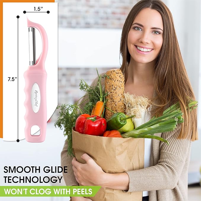 Spring Chef Swivel Vegetable Peeler with Soft Grip Handle, Pink Lemonade