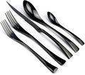 JANKNG 5-Piece 18/10 Stainless Steel Serrated Steak Knife Flatware Set, Mirror Polishing Black, Service for 1
