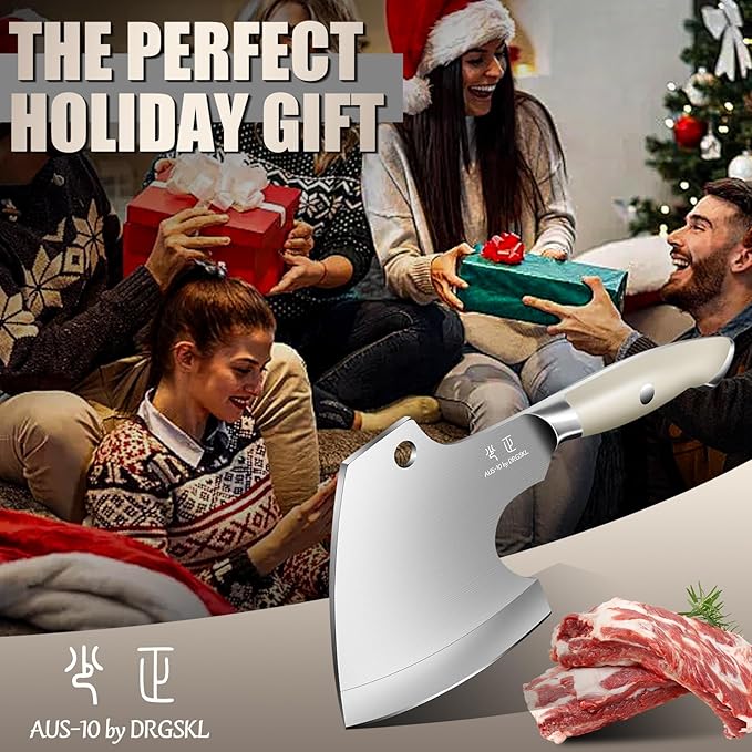 DRGSKL Meat Cleaver Heavy Duty - Bone Chopper, Hand Forged Kitchen Axe