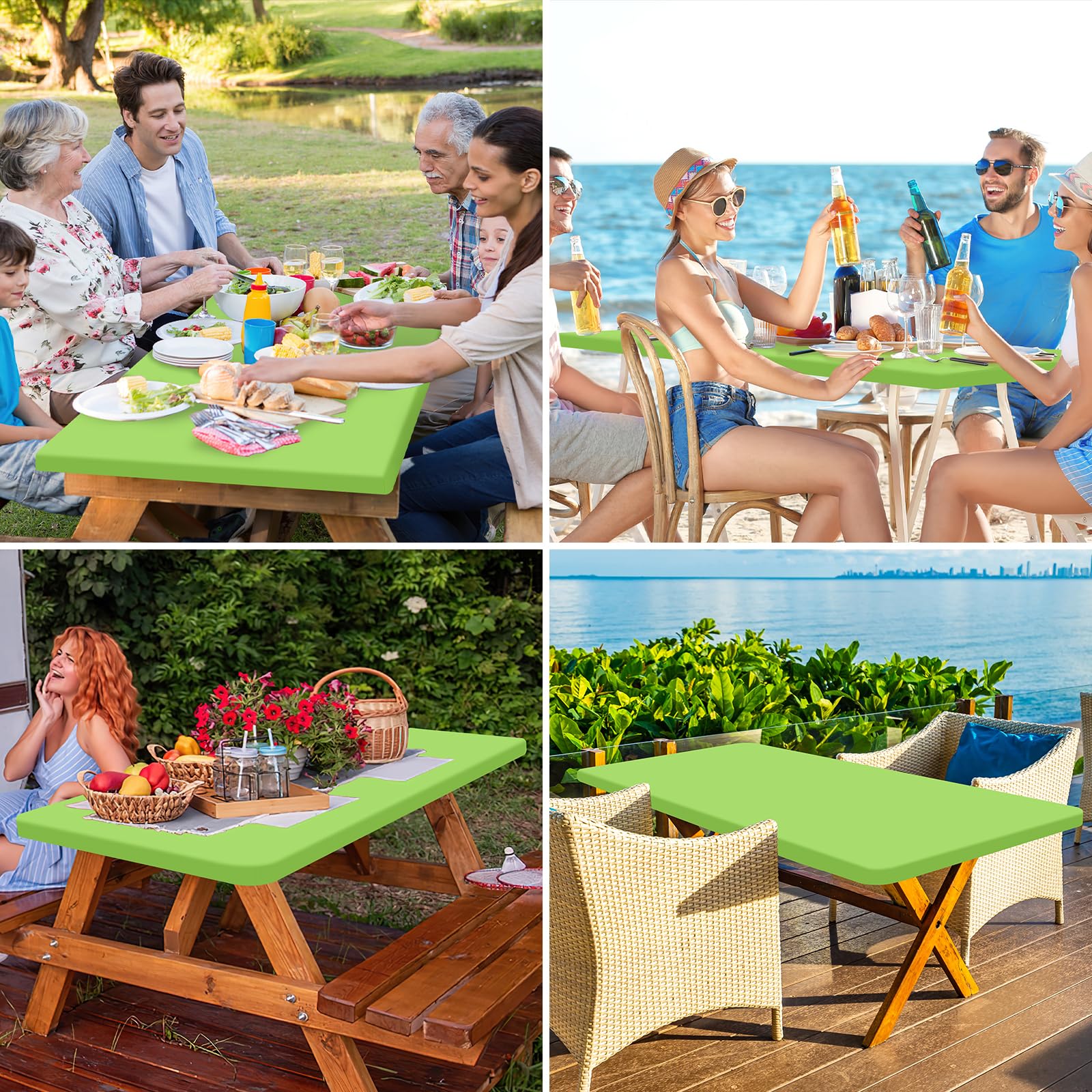 homing Rectangle Table Cloth Cover, Water-Resistant Polyester Elastic Fitted Tablecloth, Fits for 6 Foot Folding Tables, Washable Table Protector for Picnic, Camping, Outdoor (Lime Green, 30" x 72")