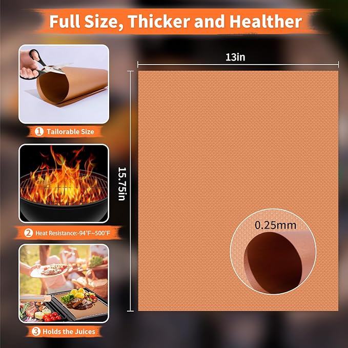 WIBIMEN Grill Mats for Outdoor Grill, Copper 9pcs Grill Mat
