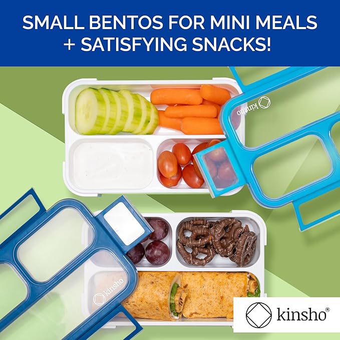 kinsho Small Snack Box Containers for Kids Toddlers, Set of 2 (Navy+Blue)