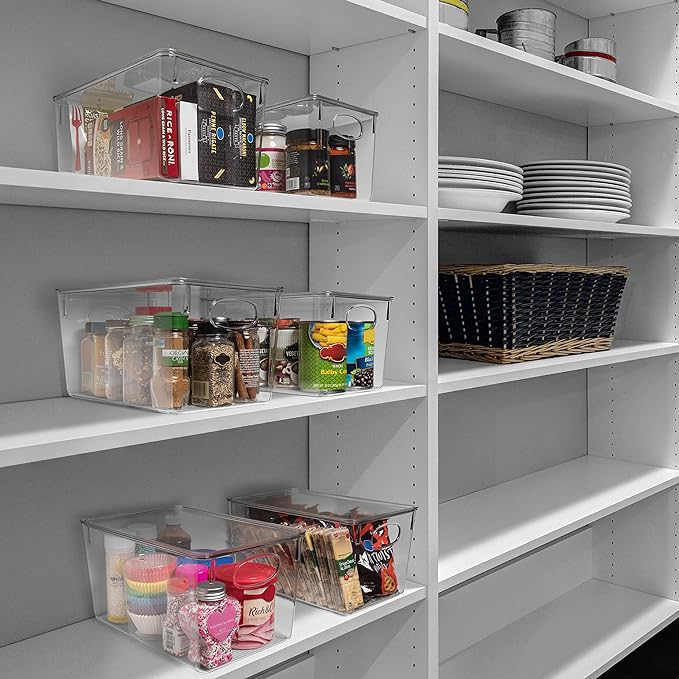 CLEARSPACE Plastic Storage Bins With lids – Perfect Kitchen Fridge Organizer, Pantry Organization, Cabinet Organizers (4 Pack)