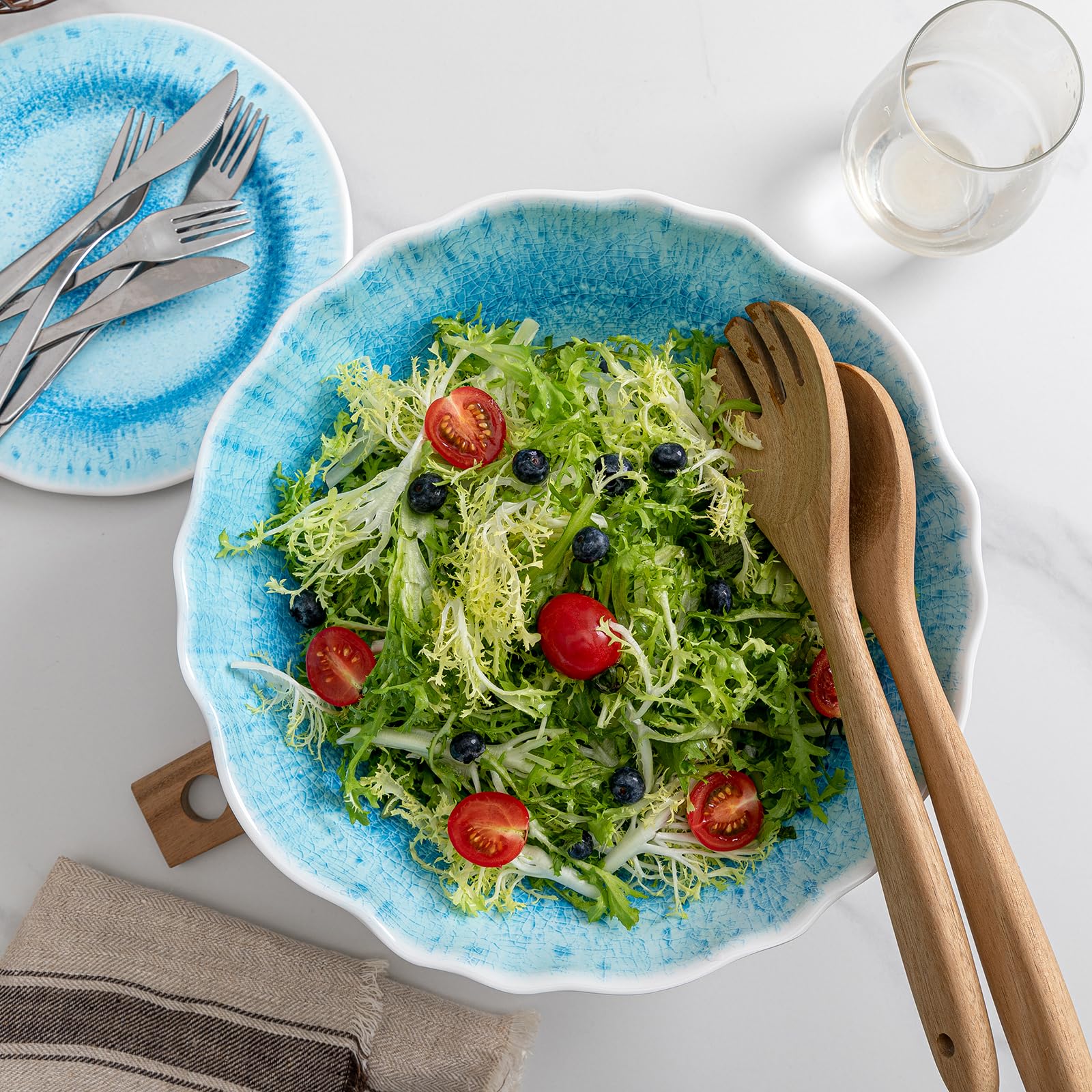 ZAROCRUS Melamine Serving Bowls, 12'' x 4'' Large Salad/Pasta/Mixing/Fruit Bowls, Set of 2 Break-resistant BPA Free Classic Melamine Bowls, Dishwasher Safe, Blue