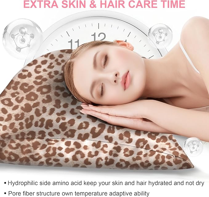 LYSHIN Silk Pillow Cases 2 Pack Queen Size with Zipper, Leopard
