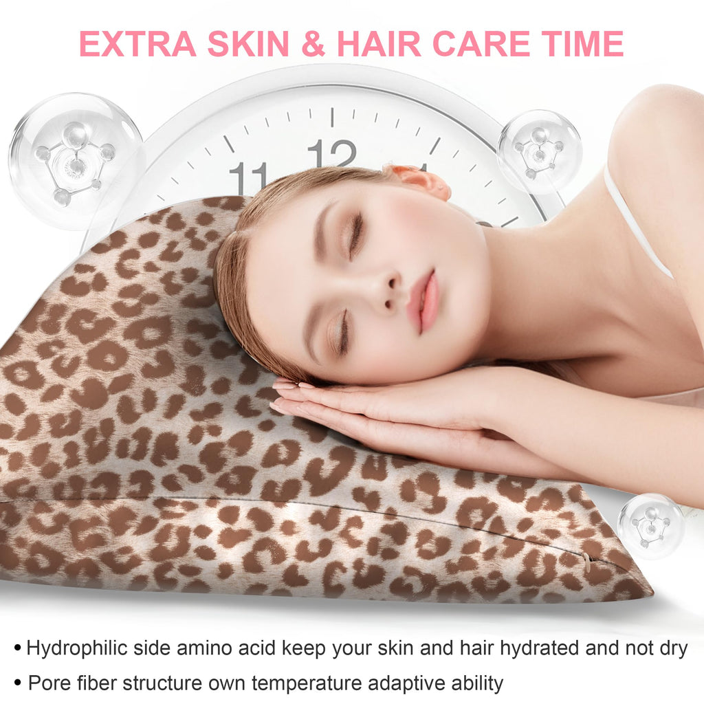 LYSHIN Silk Pillow Cases Standard Size with Hidden Zipper, Leopard